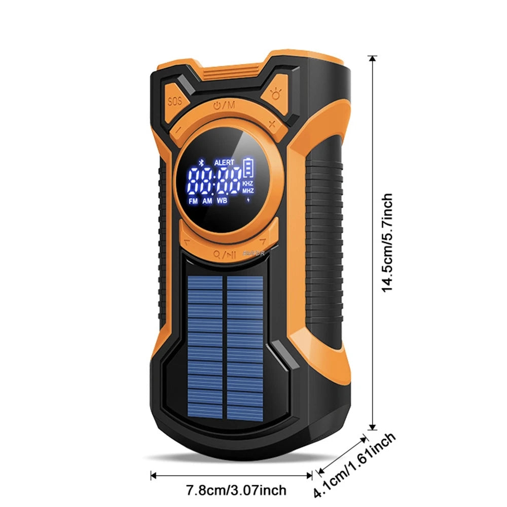 5000Mah Emergency Radio Hand Crank Solar FM AM WB NOAA Weather Radio with LED Flashlight BT 5.3 Speaker Power Bank Phone Charger