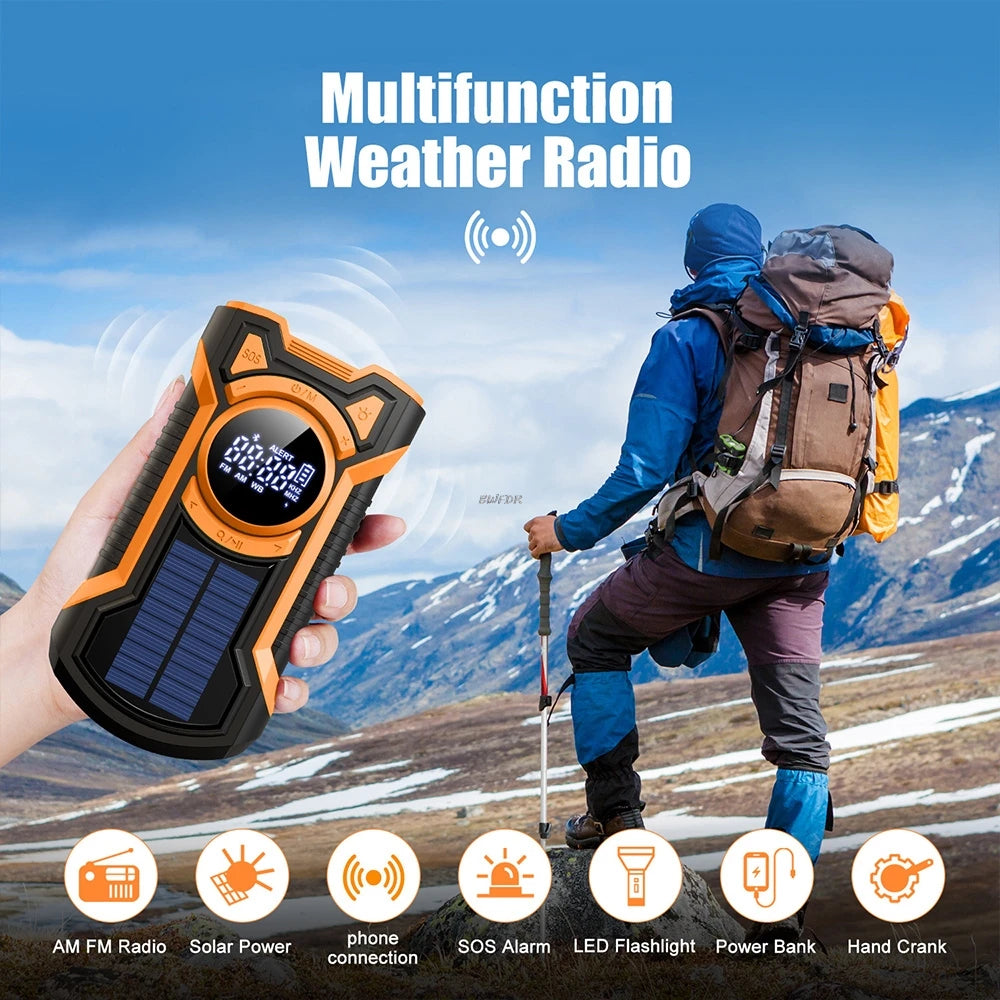 5000Mah Emergency Radio Hand Crank Solar FM AM WB NOAA Weather Radio with LED Flashlight BT 5.3 Speaker Power Bank Phone Charger