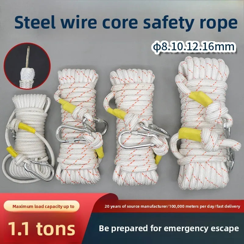 Steel Wire Core Fire High-Rise Fire Rescue Escape Life Rope Aerial Work Anti-Fall Thick Safety Rope